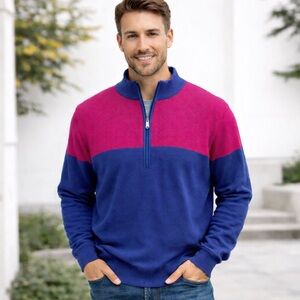 NWT Donald Ross Sportswear 1/2 Zip Pullover Sweater Navy Red Men's size Large